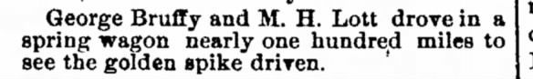 Bruffy. G. 1883. Fish Creek. With Lott drove to see gold spike driven